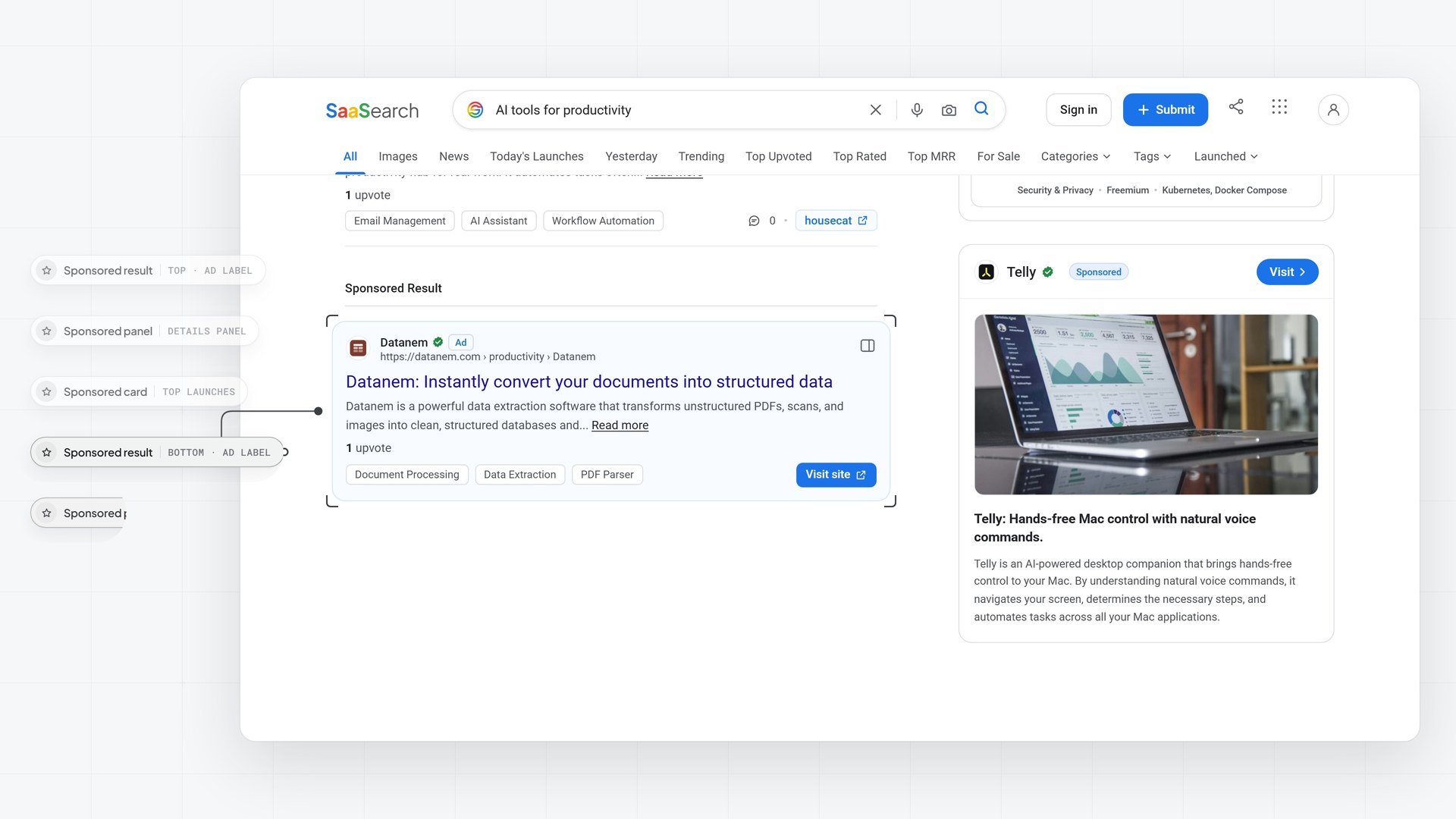 Ad tour: the bottom Sponsored Result and the right-column Sponsored panel